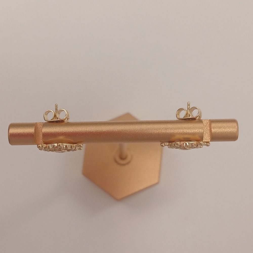 New 18k Gold Plated Nautical Ships Wheel Stud Earrings With CZ Accents - Picture 2 of 3